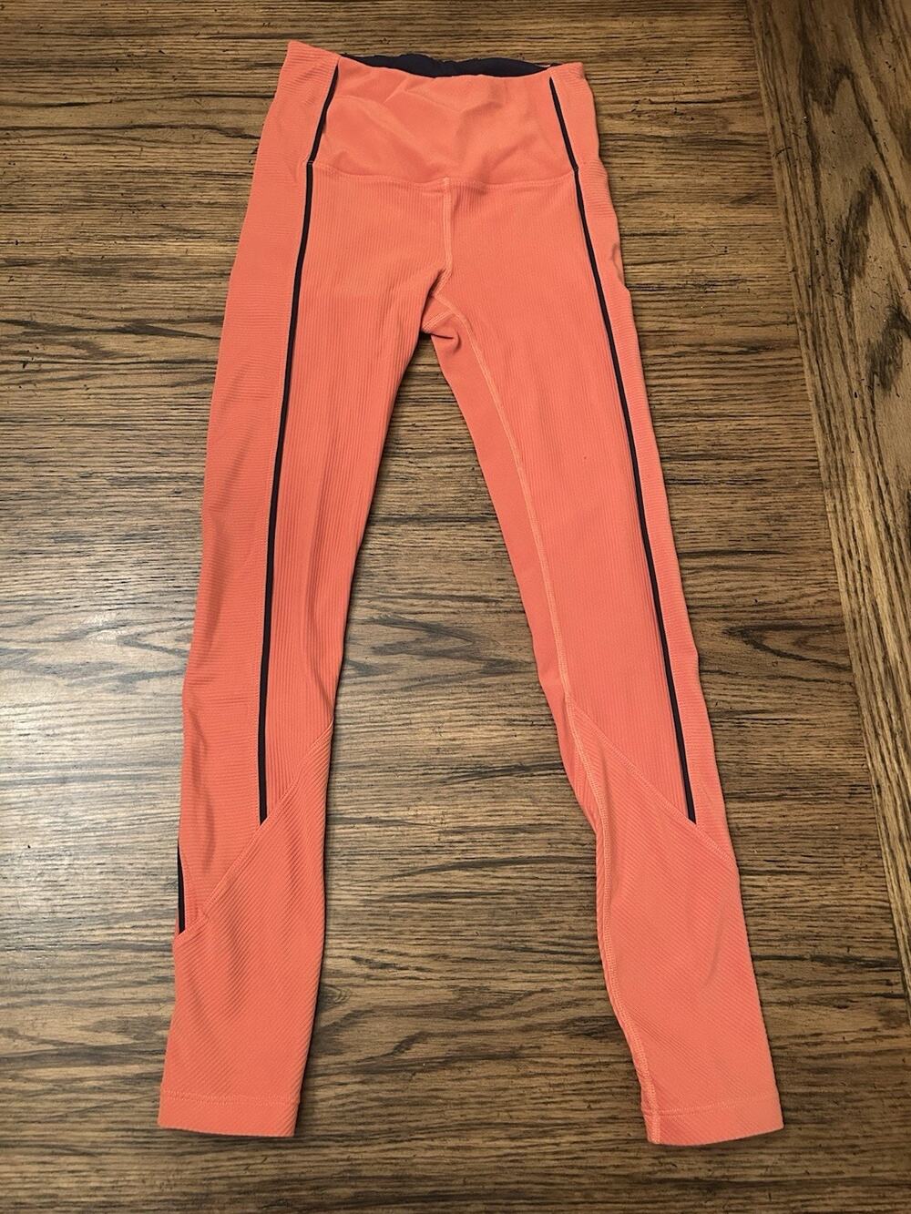 Zyia Active Ribbed High Waisted Orange Black Leggings Size 2